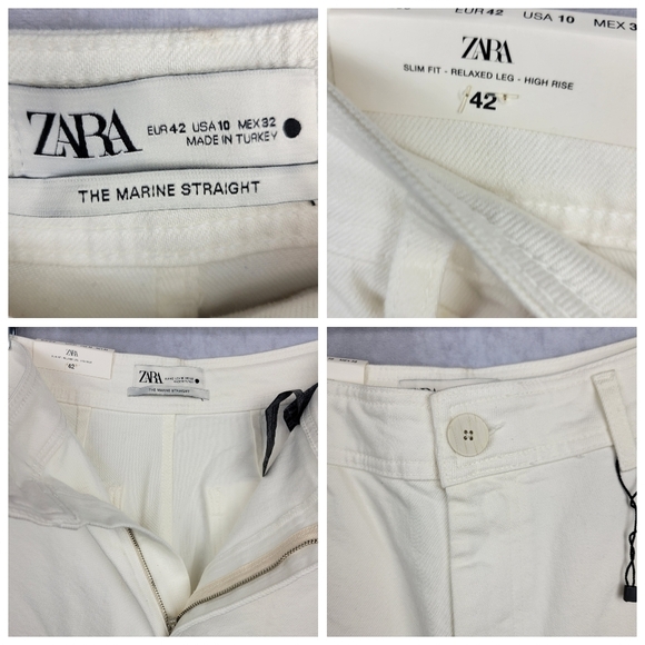 Zara Off White The Marine Straight High Rise Slim Fit Relaxed Leg Jeans Size 10 - Picture 13 of 13
